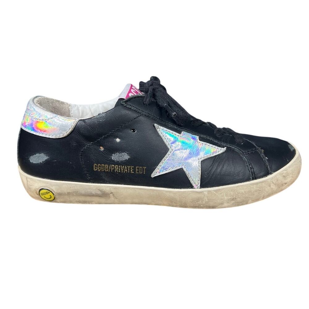 Golden Goose Kids Black Leather Holographic Star Sneaker Size 33 US 1.5
